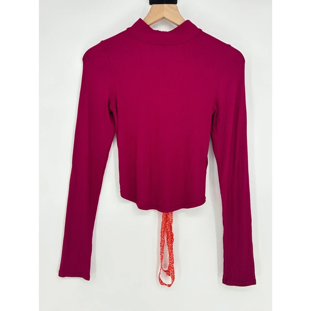 Free People Women's Night Out Red Long Sleeve Shirt Top‎ OB1167433 Size M